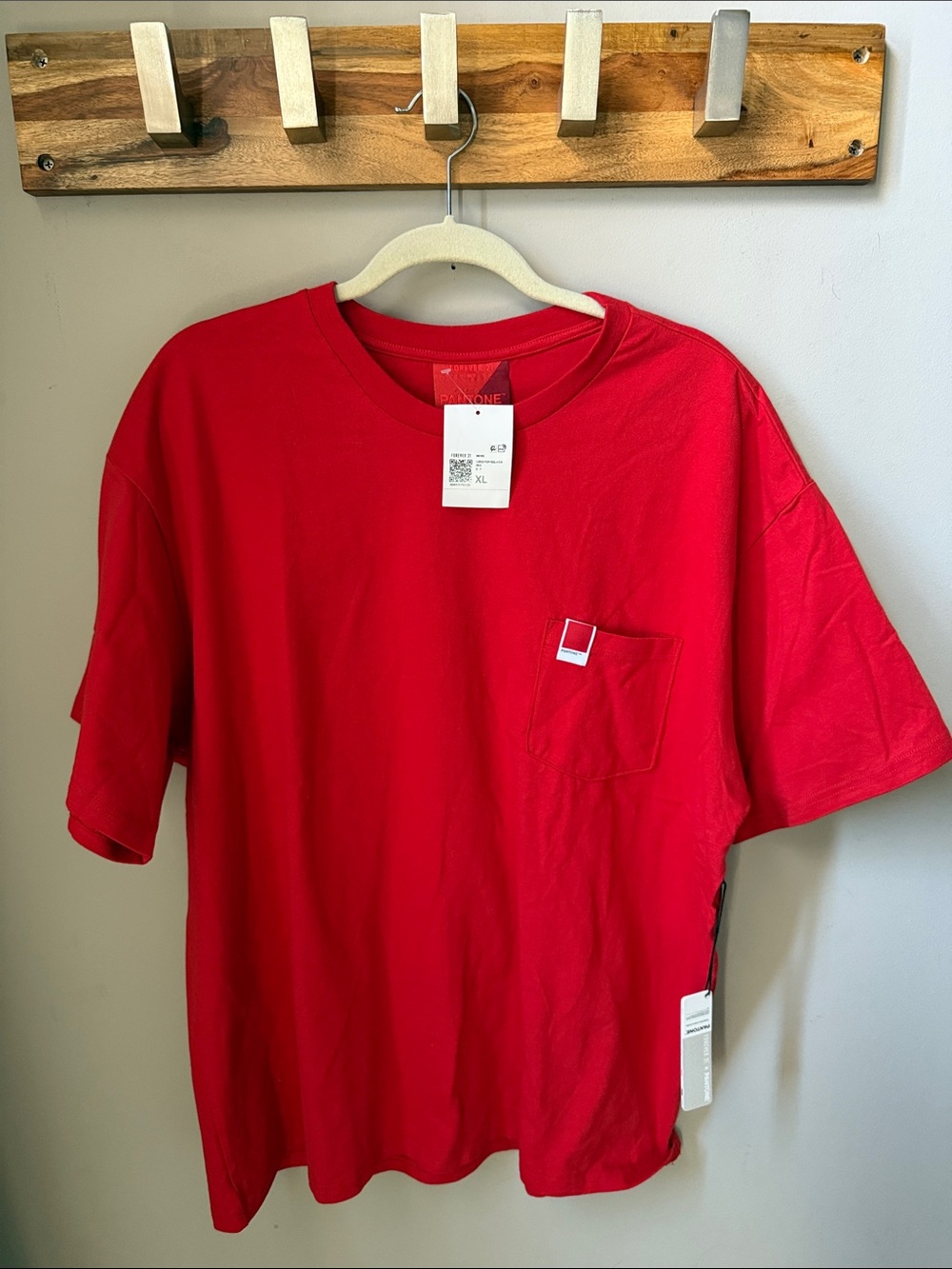 Forever 21 - Men's Red Pantone Short-Sleeve Pocket Tee